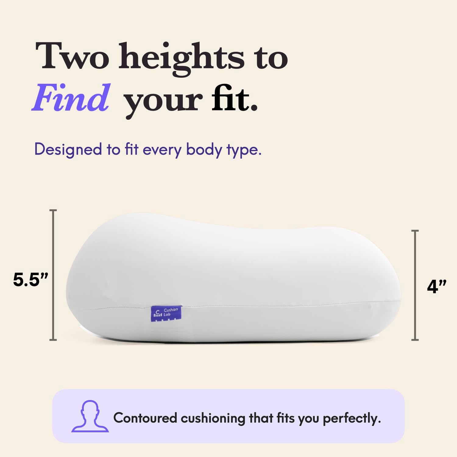 C CUSHION LAB Deep Sleep Pillow, Patented Ergonomic Contour Design for Side & Back Sleepers, Orthopedic Cervical Shape Gently Cradles Head & Provides Neck Support & Shoulder Pain Relief – Calm Grey