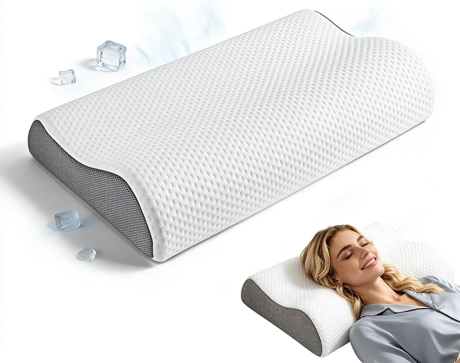 Contour Memory Foam Pillow, Low Profile Medium Firm Neck Support Pillow | Neck Support Pillow for Gentle Neck Comfort, Breathable Removable Washable Cover, Ideal for Back & Narrow-Build Side Sleepers