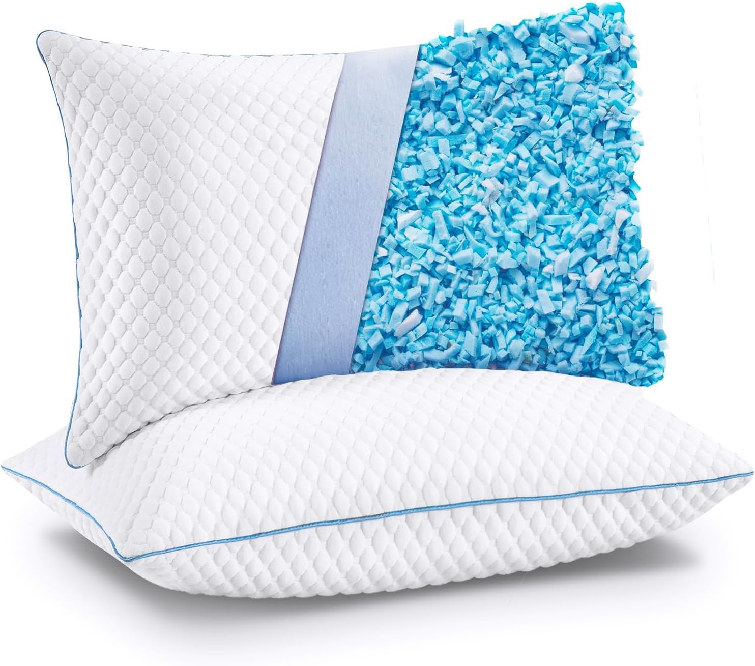 Cooling Shredded Memory Foam Bed Pillows, Queen Size, Set of 2, 20 x 30 in | Adjustable Firm, Supportive, Breathable, Hypoallergenic, Odorless, Luxury, Cool Gel pillows for Side Back Stomach Sleepers