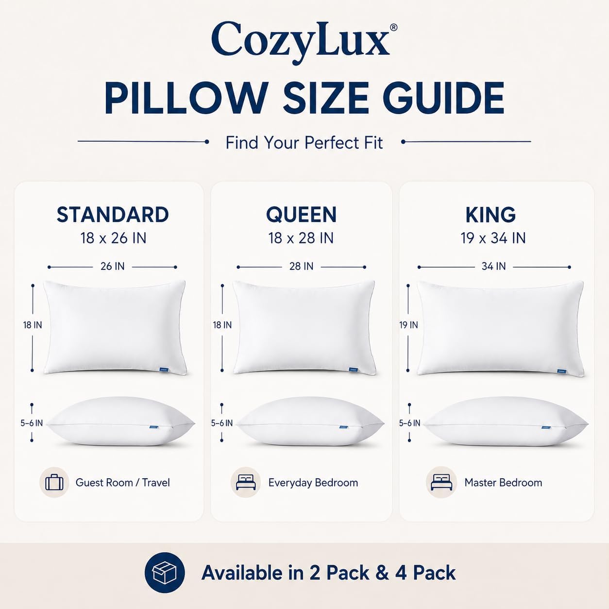 CozyLux Bed Pillows Queen Size Set of 2, 18″ x 28″, Medium Support | Soft Supportive Down-Alternative Pillows for Side, Back & Stomach Sleepers, OEKO-TEX Certified, Hotel Quality, Washable