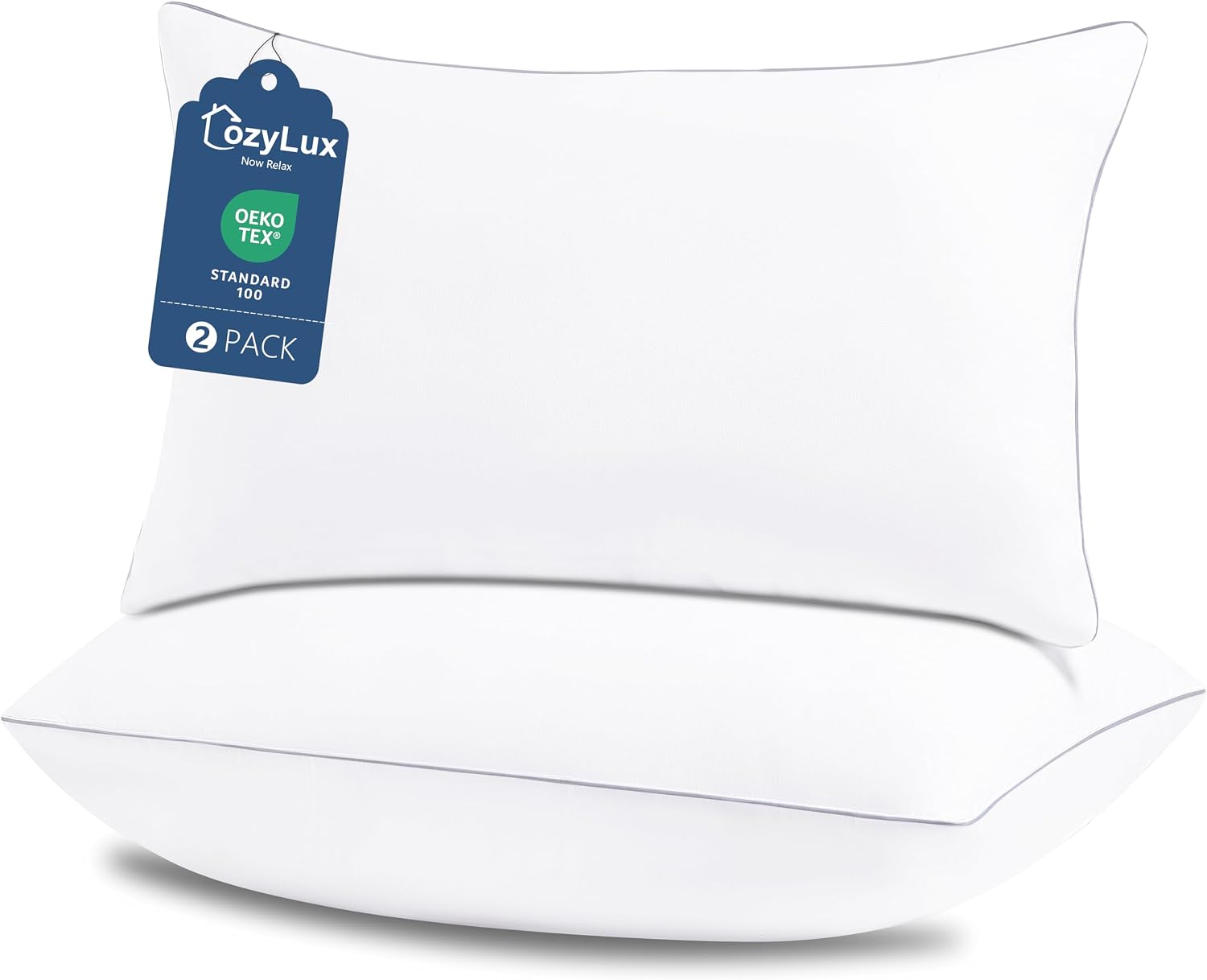 CozyLux Bed Pillows Queen Size Set of 2, 18″ x 28″, Medium Support | Soft Supportive Down-Alternative Pillows for Side, Back & Stomach Sleepers, OEKO-TEX Certified, Hotel Quality, Washable