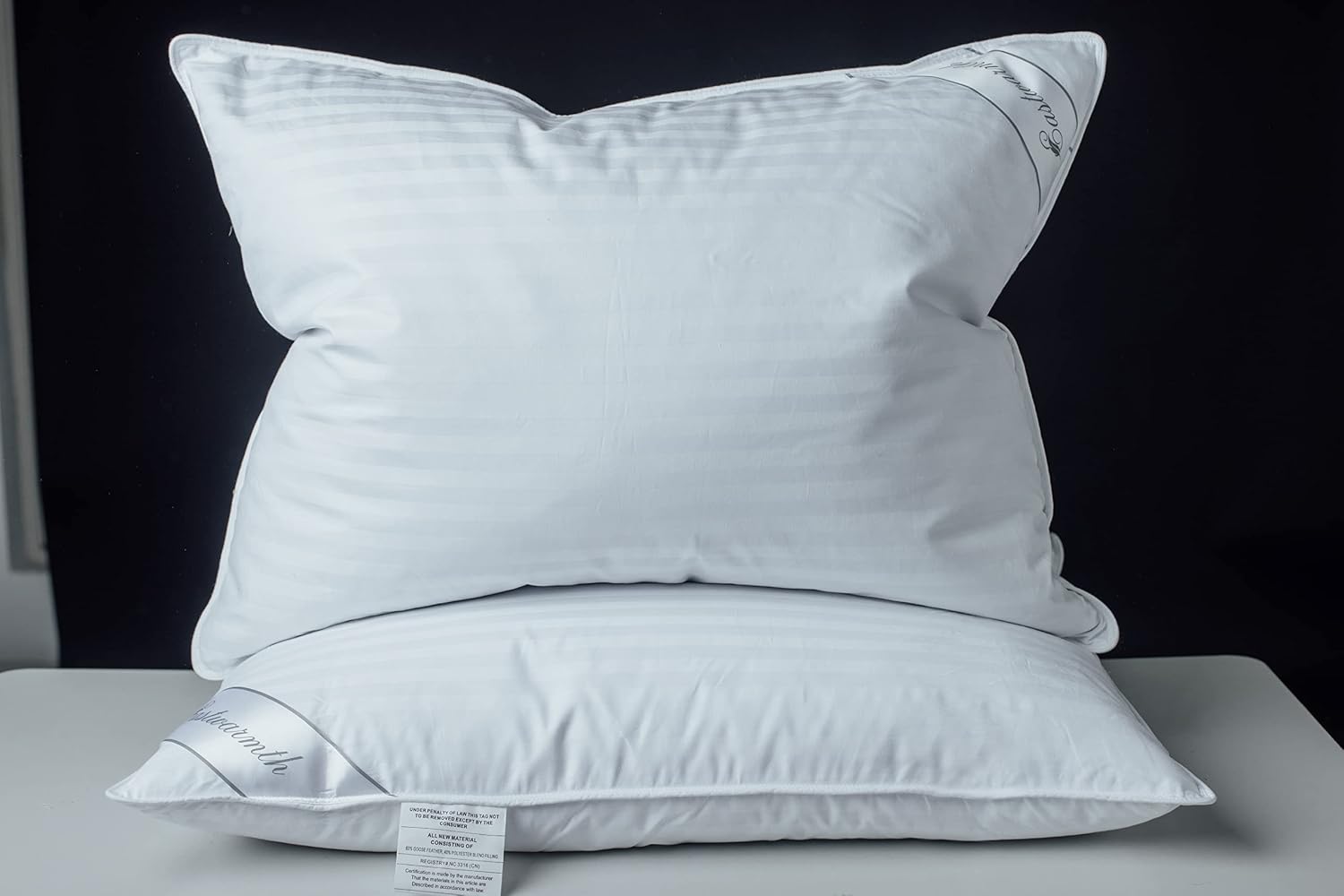 Eastwarmth Goose Feather Blend with Polyester Bed Pillows 100% Cotton, Medium Soft Soft Support Standard Pack of 1, Stripe White