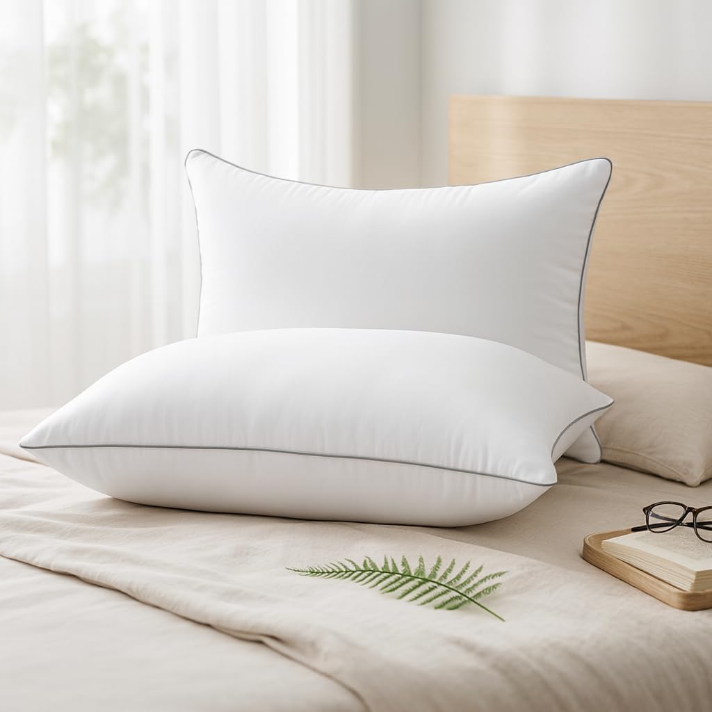 HUXMEYSON Pillows Standard Size Set of 4, Down Alternative Fill | OEKO-TEX Certified, Firm Standard Size Pillows for Side and Back Sleepers, Machine Washable, 4 Pack