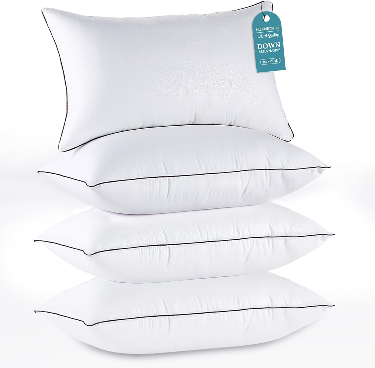 HUXMEYSON Pillows Standard Size Set of 4, Down Alternative Fill | OEKO-TEX Certified, Firm Standard Size Pillows for Side and Back Sleepers, Machine Washable, 4 Pack