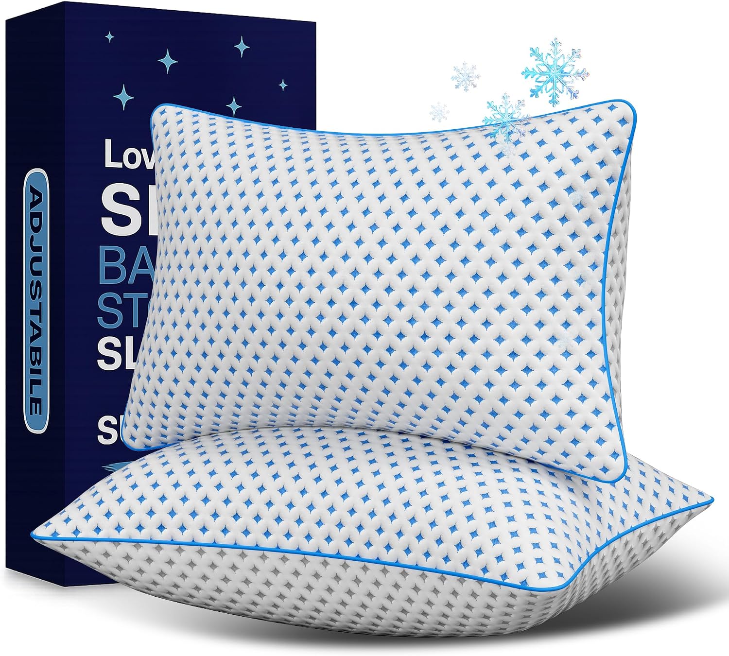 LOVELYREST King Size Pillows Set of 2, Cooling Shredded Memory Foam Pillows | Adjustable Loft, Balanced Support, Medium Firm Feel, Side Back Stomach Sleepers, Washable Cover, Airflow Design, Easy Care