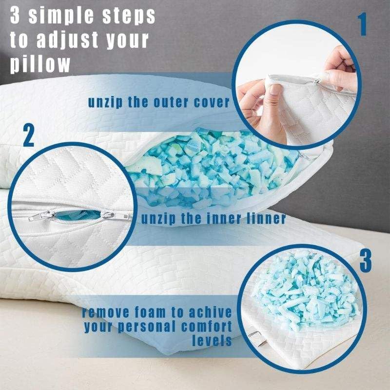 No Allergy Pillows! – Hypoallergenic Adjustable Curved Pillow for Side Sleepers. Crafted with Non-Allergenic Materials. Memory Foam + Soft Bamboo Fabric Cover. Extra Foam Filling. Queen Size