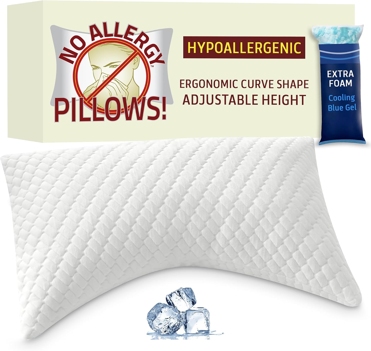 No Allergy Pillows! - Hypoallergenic Adjustable Curved Pillow for Side Sleepers. Crafted with