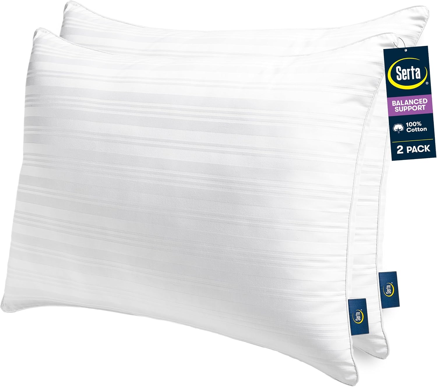 Serta Down Illusion Balanced Support Cotton Pillows,Standard/Queen (2 Pack)
