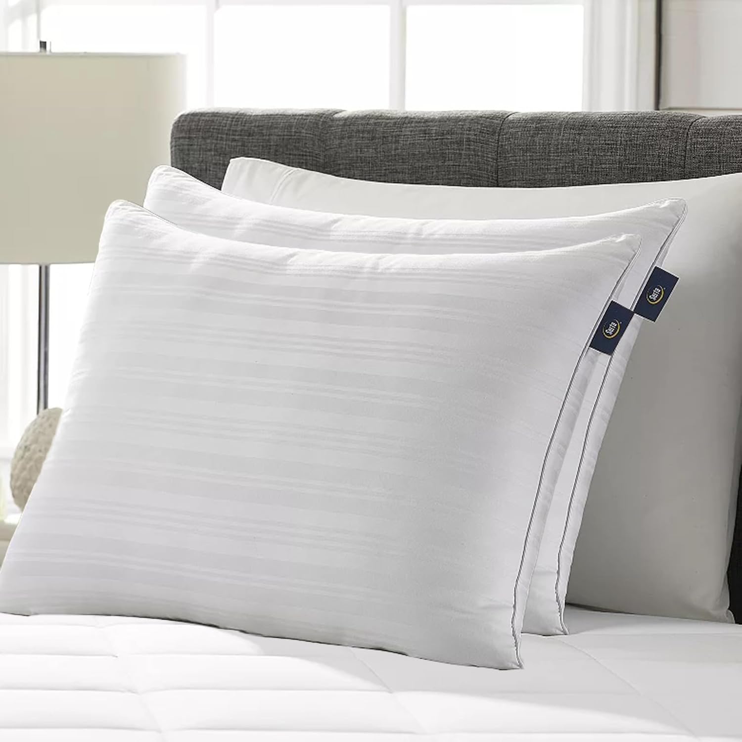 Serta Down Illusion Balanced Support Cotton Pillows,Standard\/Queen (2 Pack) | Down alternative fill offers soft comfort for every sleep position, hypoallergenic and machine washable