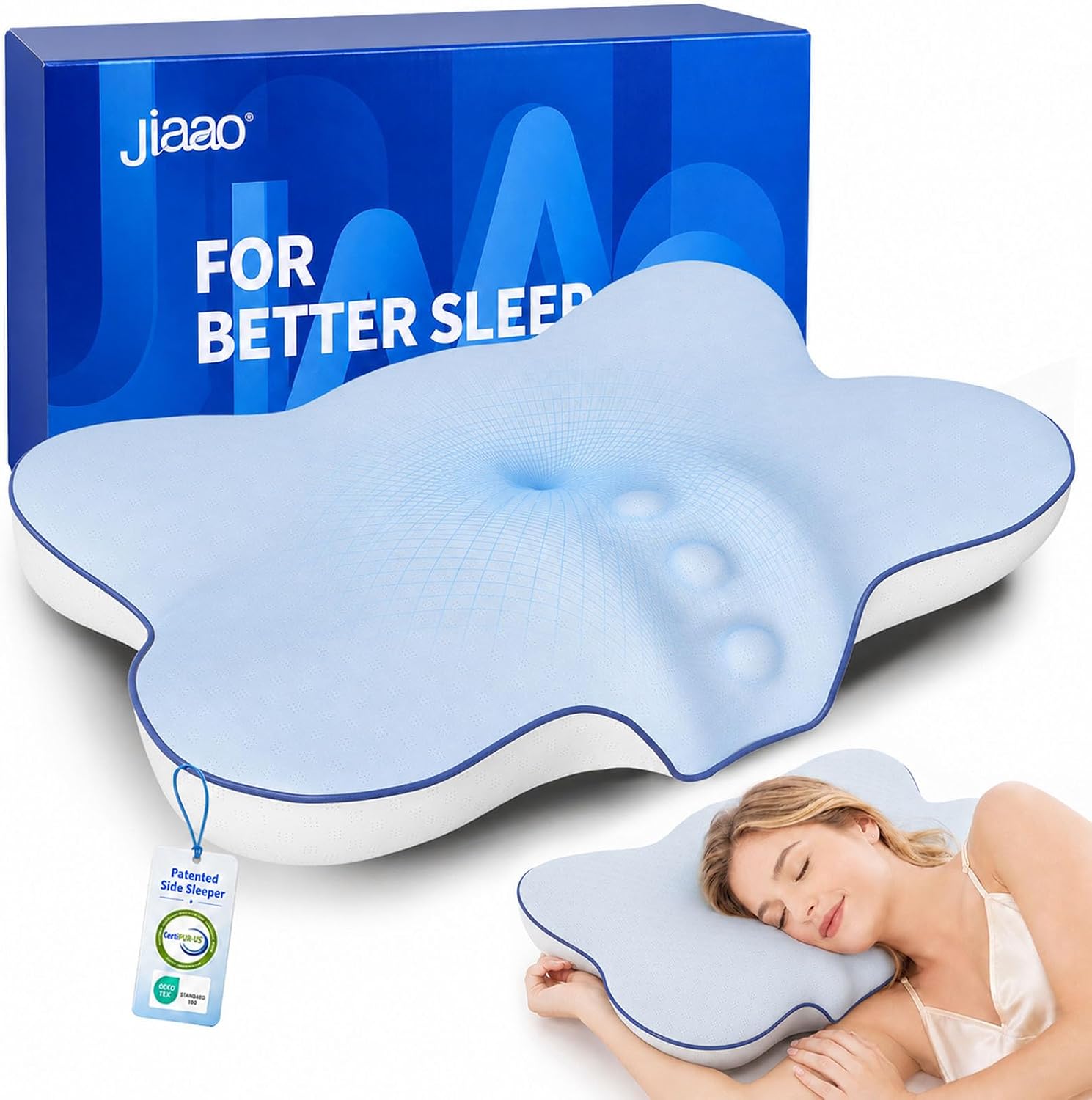 Ultra Cooling Cervical Neck Pillow for Side Sleepers, 2-Height 5.31"/3.54"